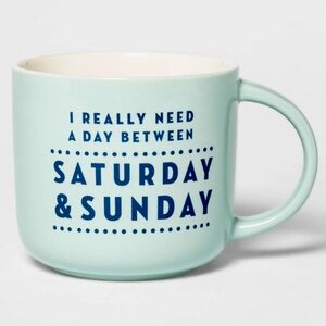 Threshold Stoneware Coffee Mug Need A Day Between Saturday And Sunday Blue Aqua